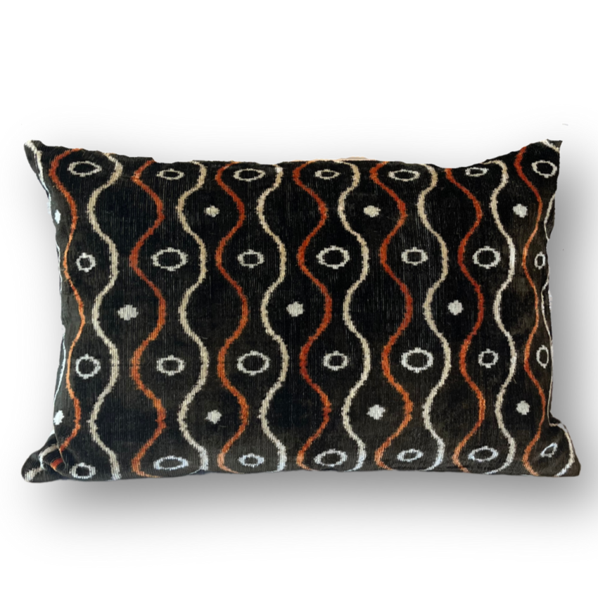 Black Silk Velvet Ikat Lumber Cushion