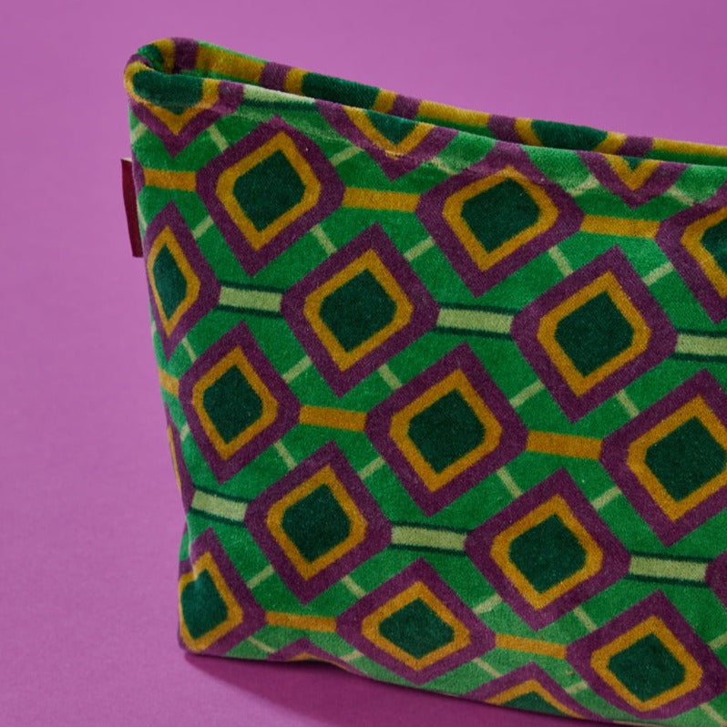 Famara Green Velvet Washbag