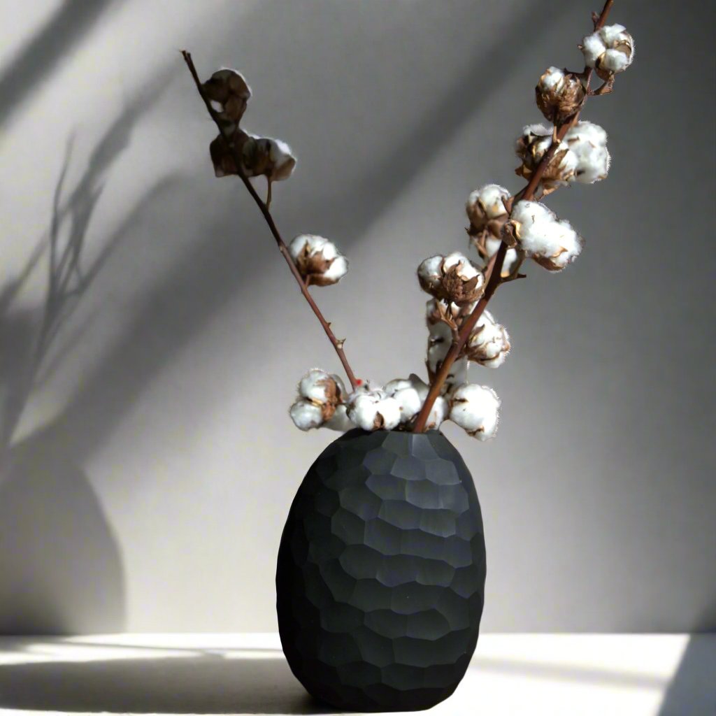 Black Carved Glass Pebble Vase