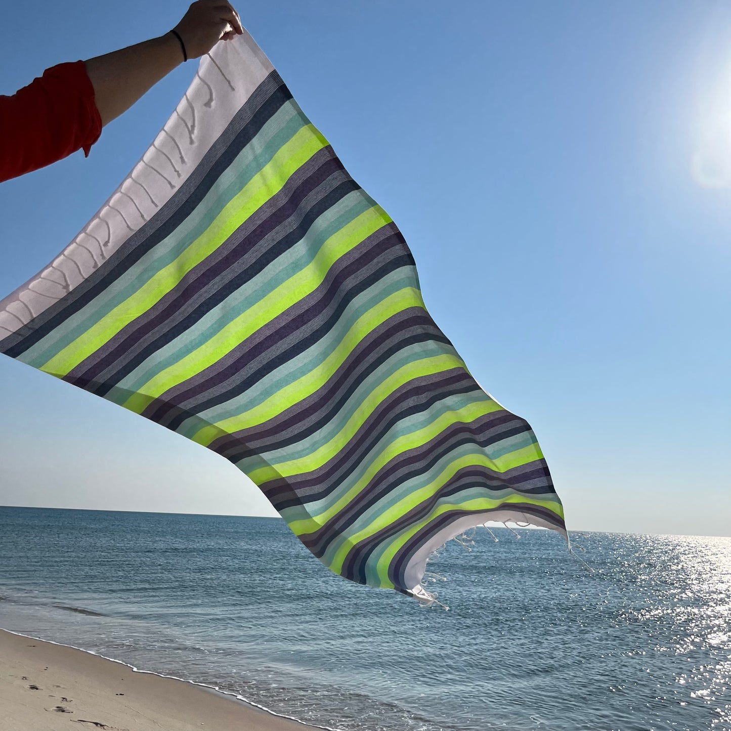Blue/Neon Multi Coloured Striped Beach Fouta