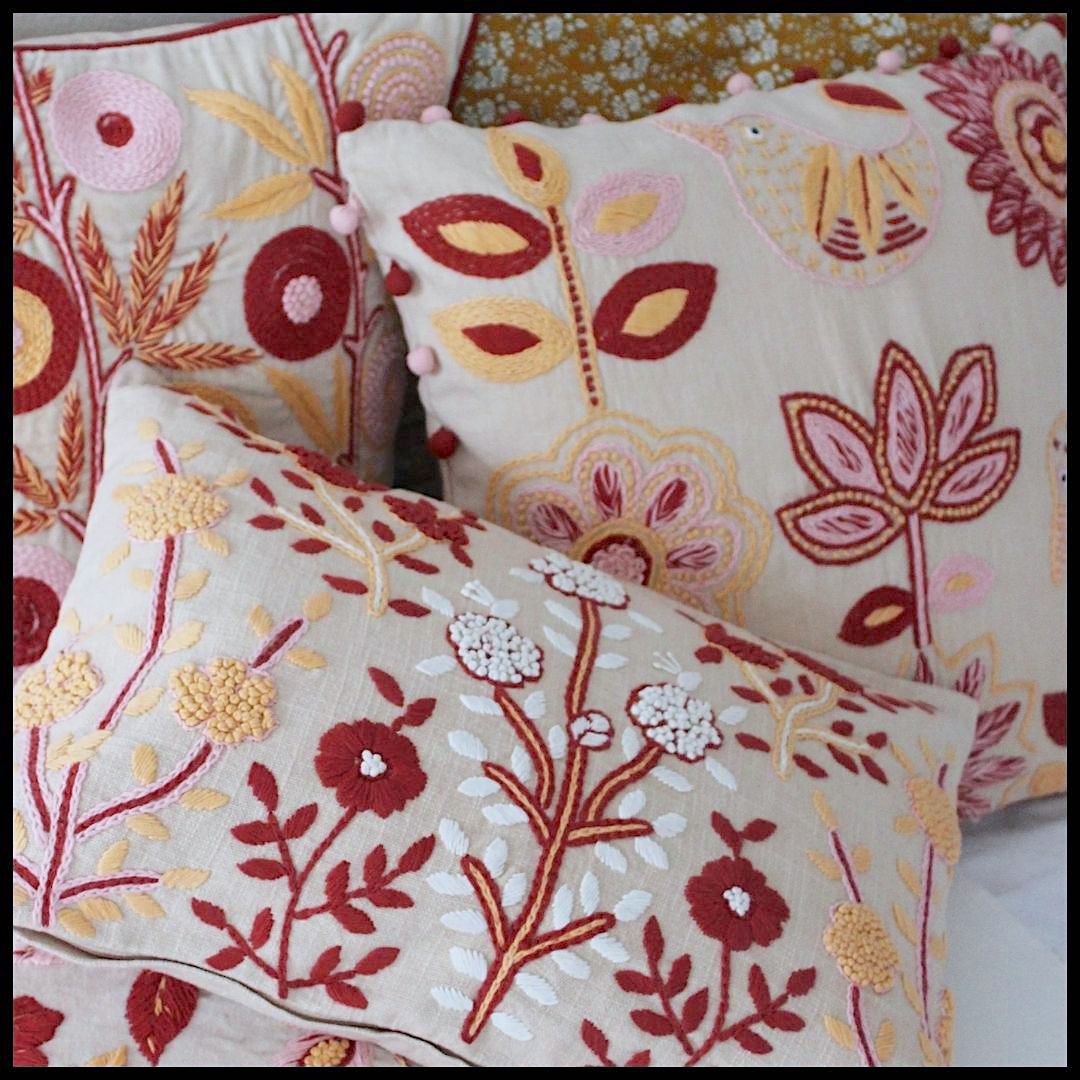 Carey Hand Embroidered Linen Cushion