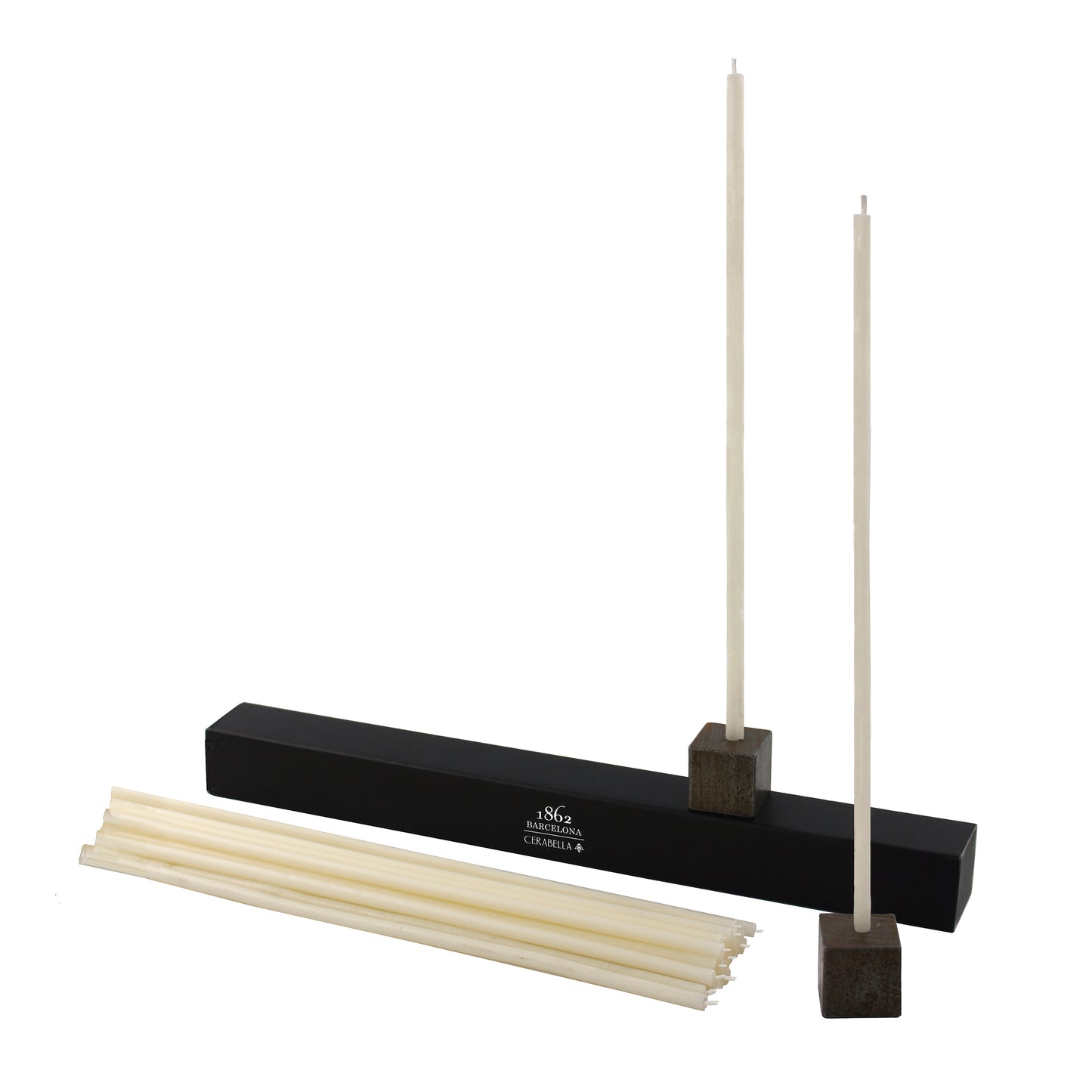 Boxed Set 20 Black Tapers with 2 Holders