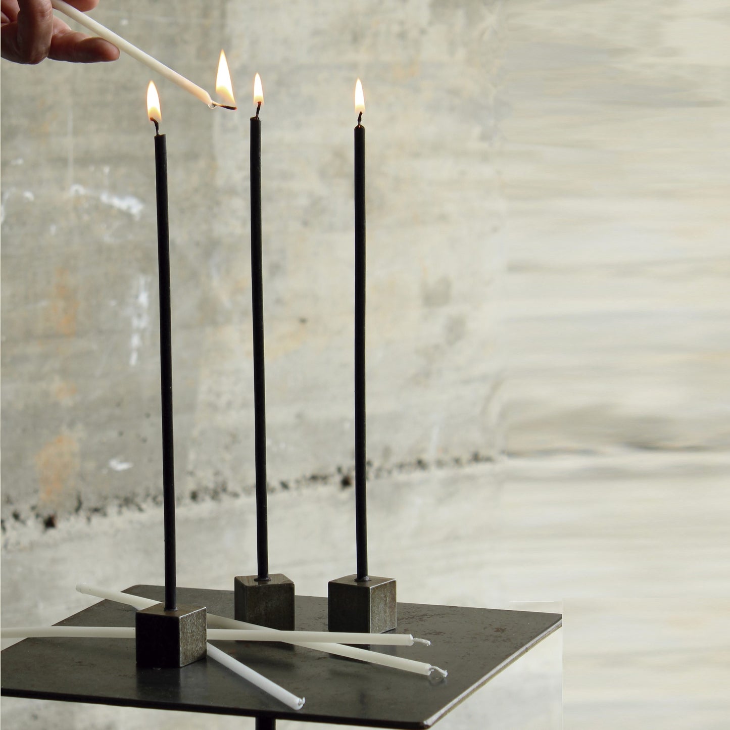 Boxed Set 20 Black Tapers with 2 Holders