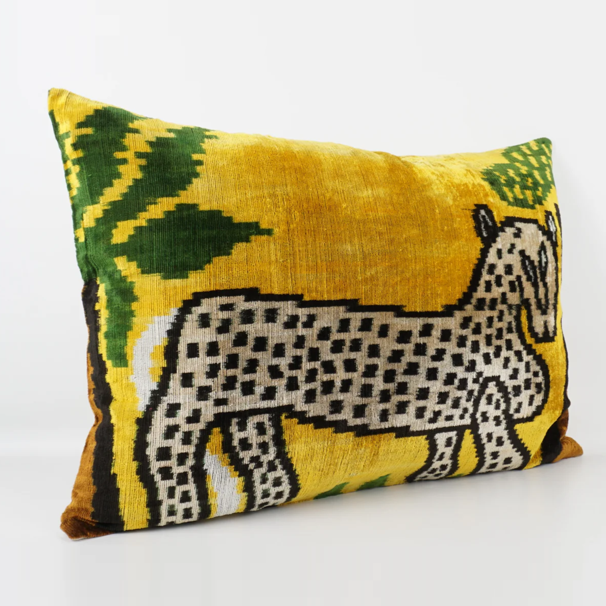 Leopard Silk Velvet Ikat Lumber Cushion