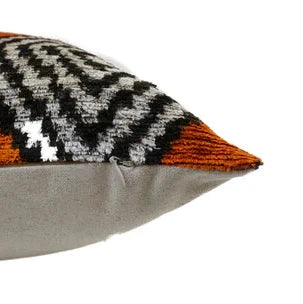 Square Silk Velvet Ikat Cushion - Ginger/Black
