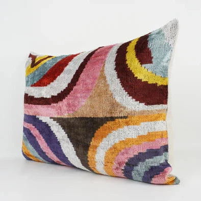 Curves Silk Velvet Ikat Lumber Cushion