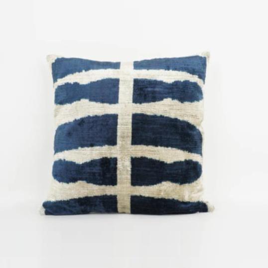 Blue Abstract Silk Velvet Square Cushion