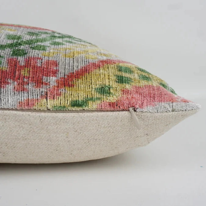 Pastel Paisley Silk Velvet Ikat Lumber Cushion