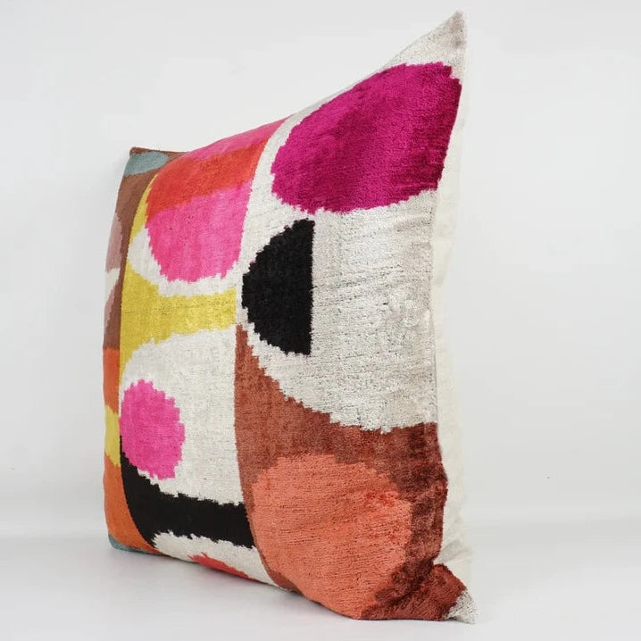 Large Square Abstract Silk Velvet Ikat Cushion