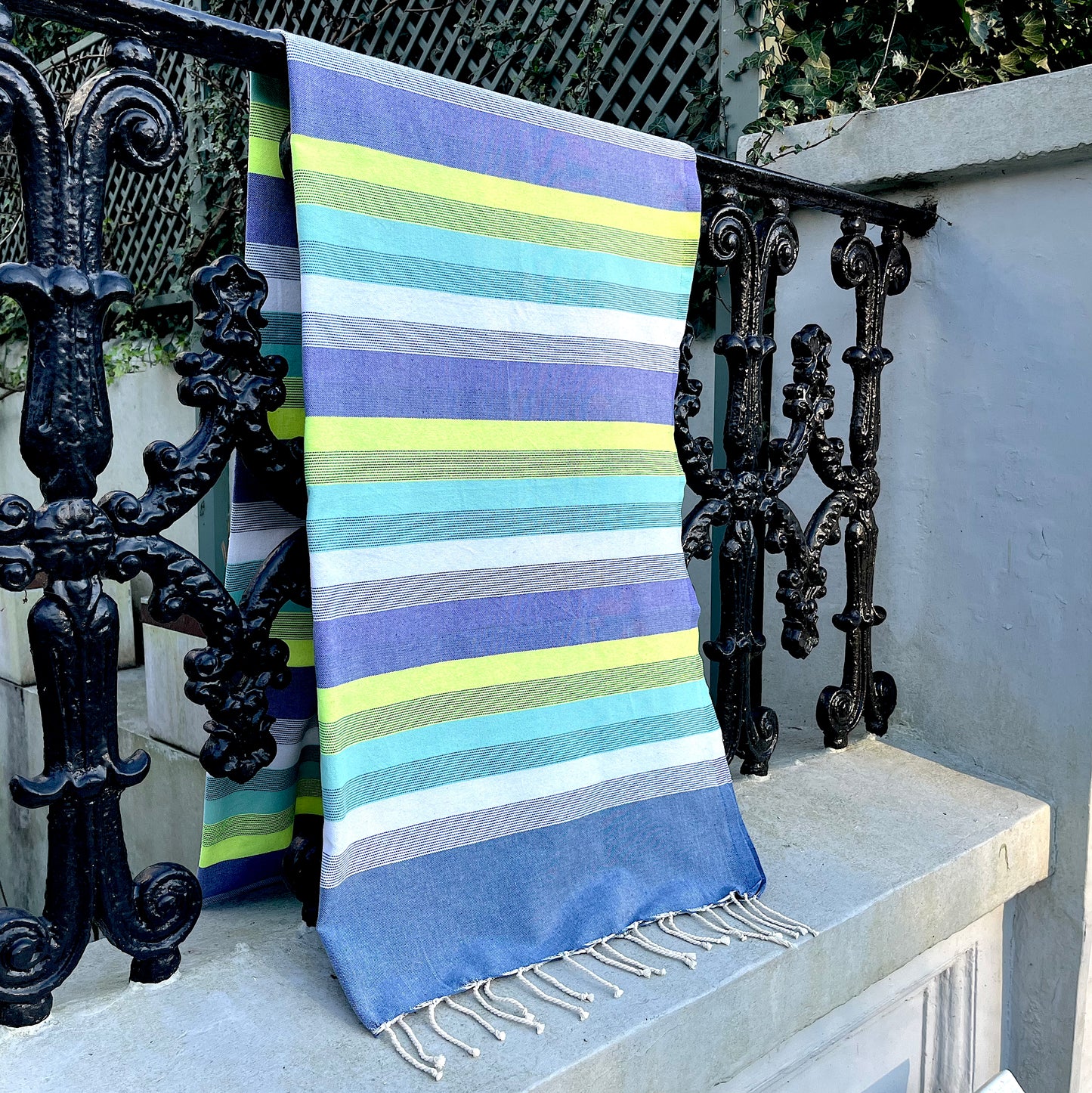 Blue/Neon Multi Coloured Striped Beach Fouta