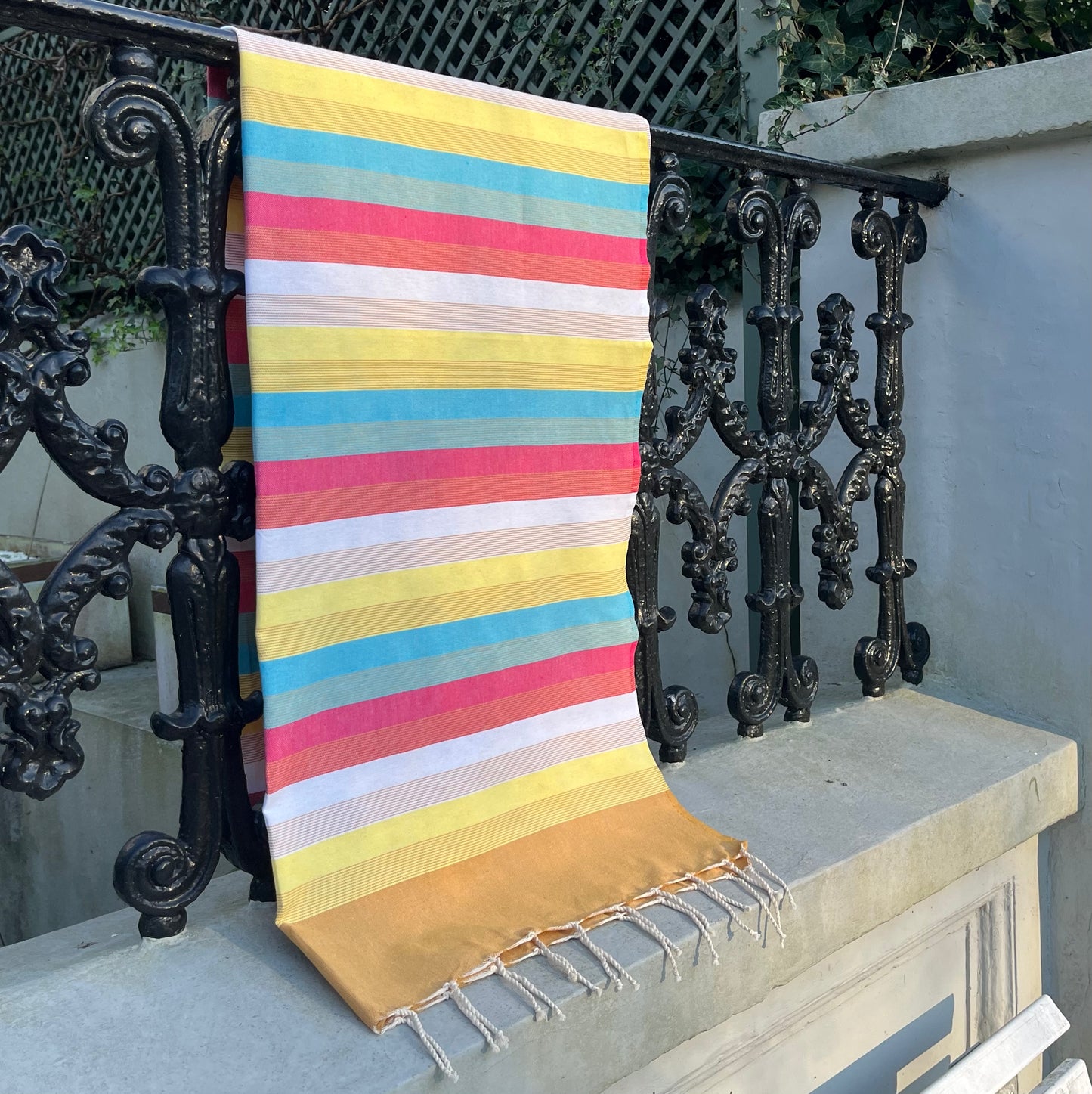 Yellow Multi Coloured Striped Beach Fouta