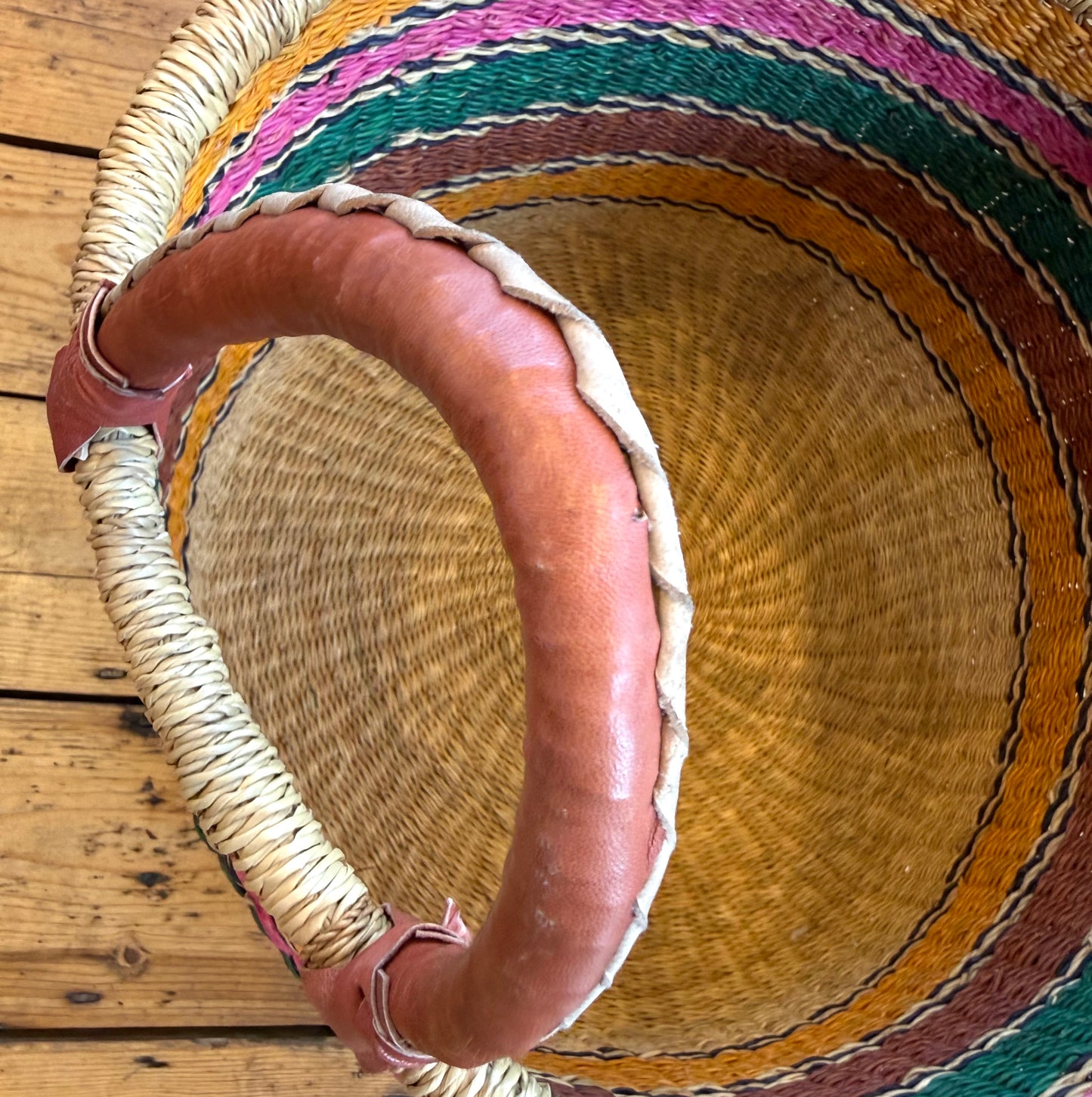 Ghanain Basket with leather handles.
