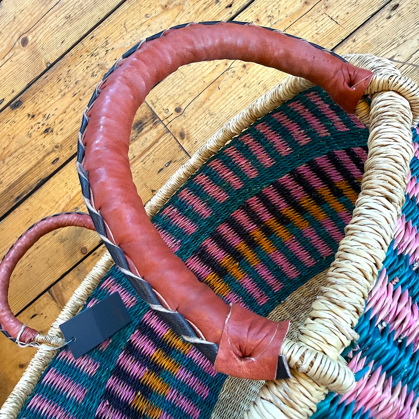 Ghanain Basket with leather handles.