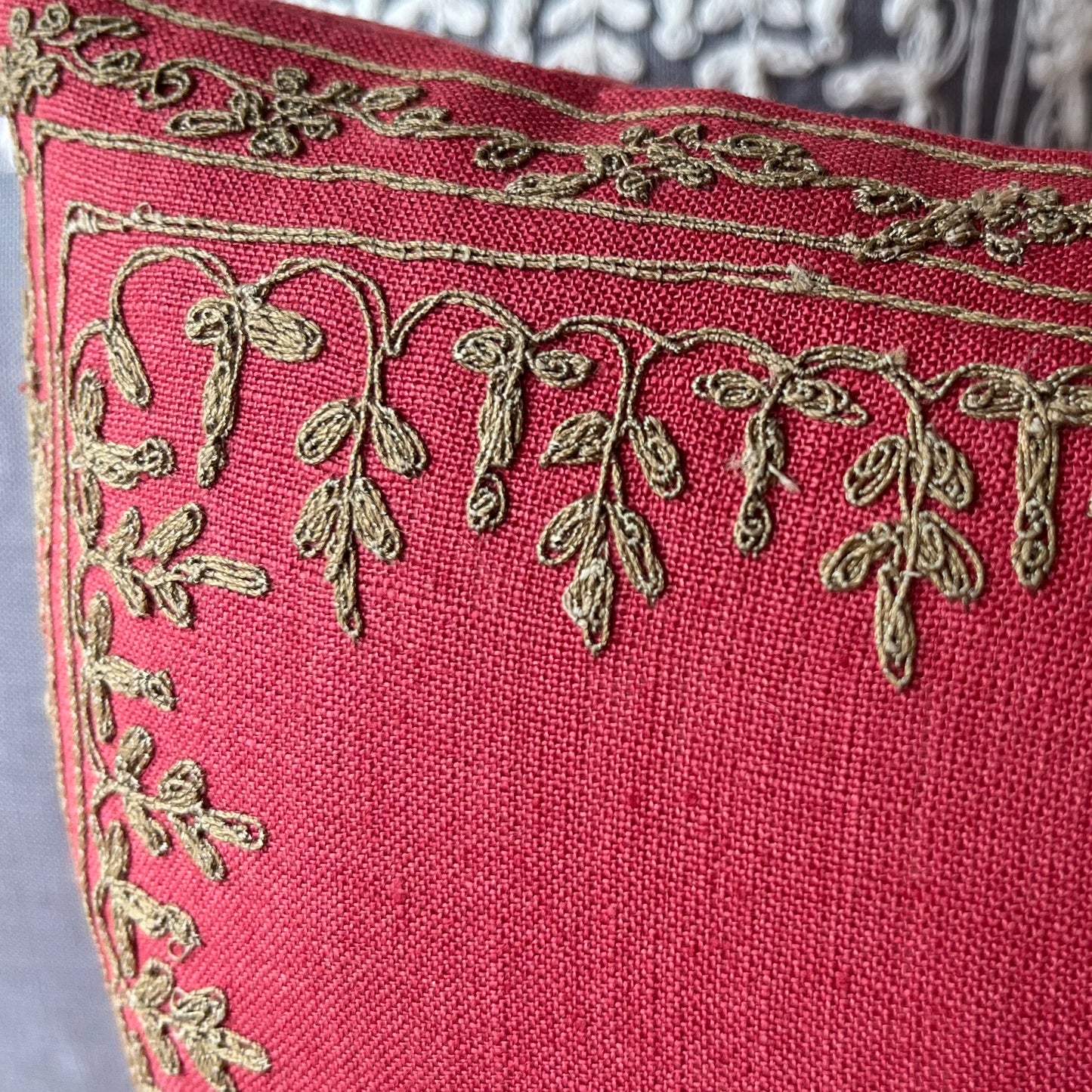 Small Red Embrodiered Dori Linen Cushion Cover