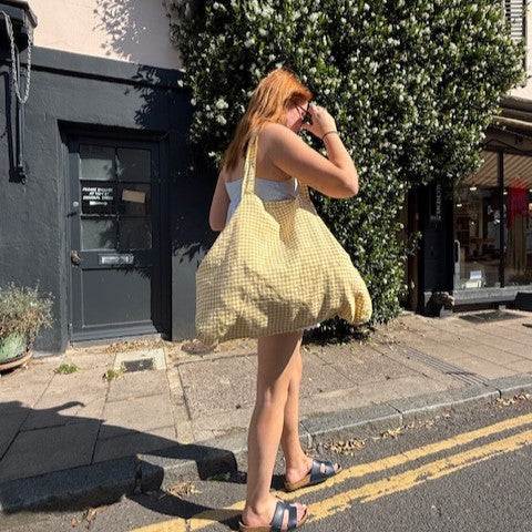 Yellow Gingham Linen Market Bags