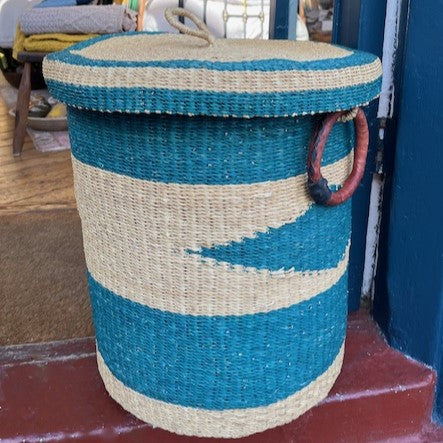 Handwoven Laundry Basket - Blue