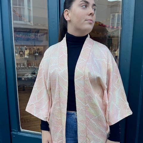 Vintage Silk Pink Clouds Haori