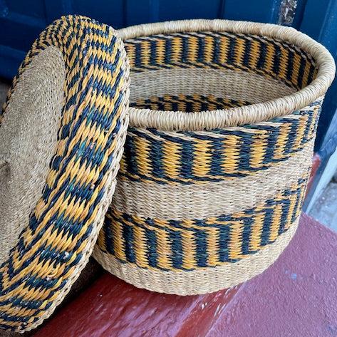 Handwoven Storage Basket - Green/Yellow