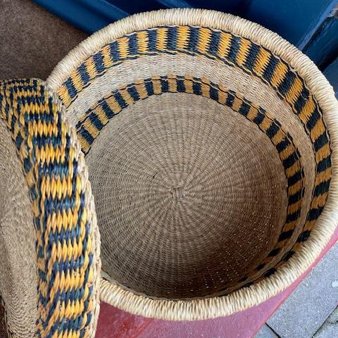 Handwoven Storage Basket - Green/Yellow