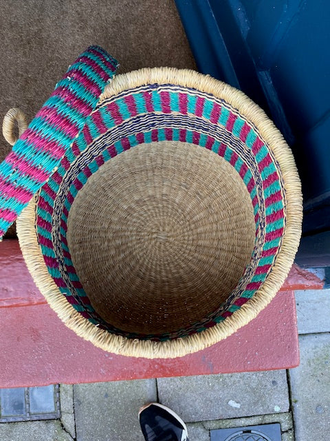 Handwoven Storage Basket - Blue/Pink
