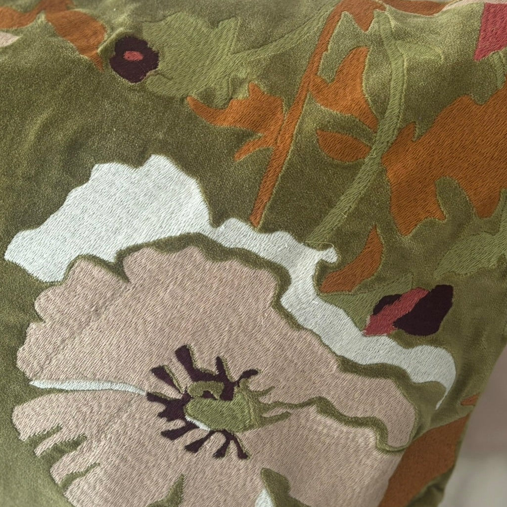 Bristol Olive Embroidered Velvet Pillow Sham