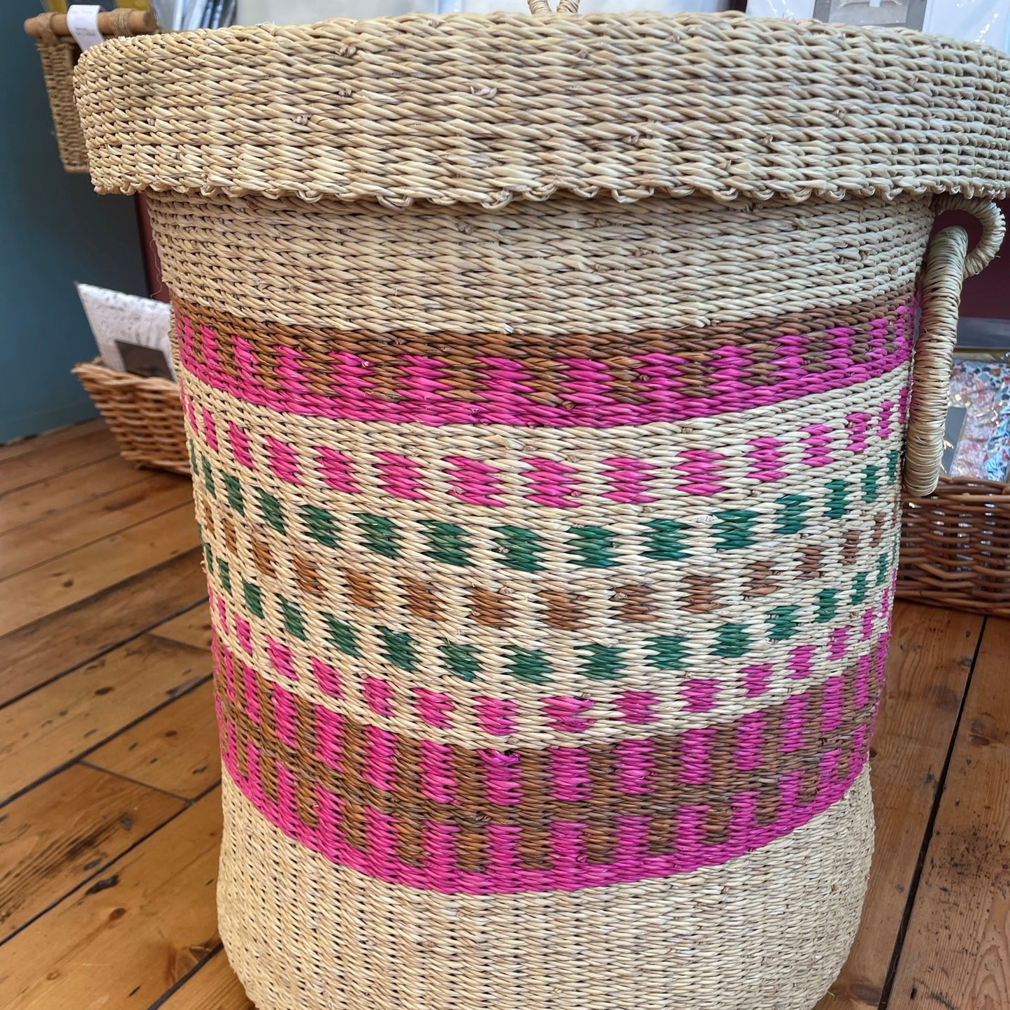 Coloured Linen Basket with Lid