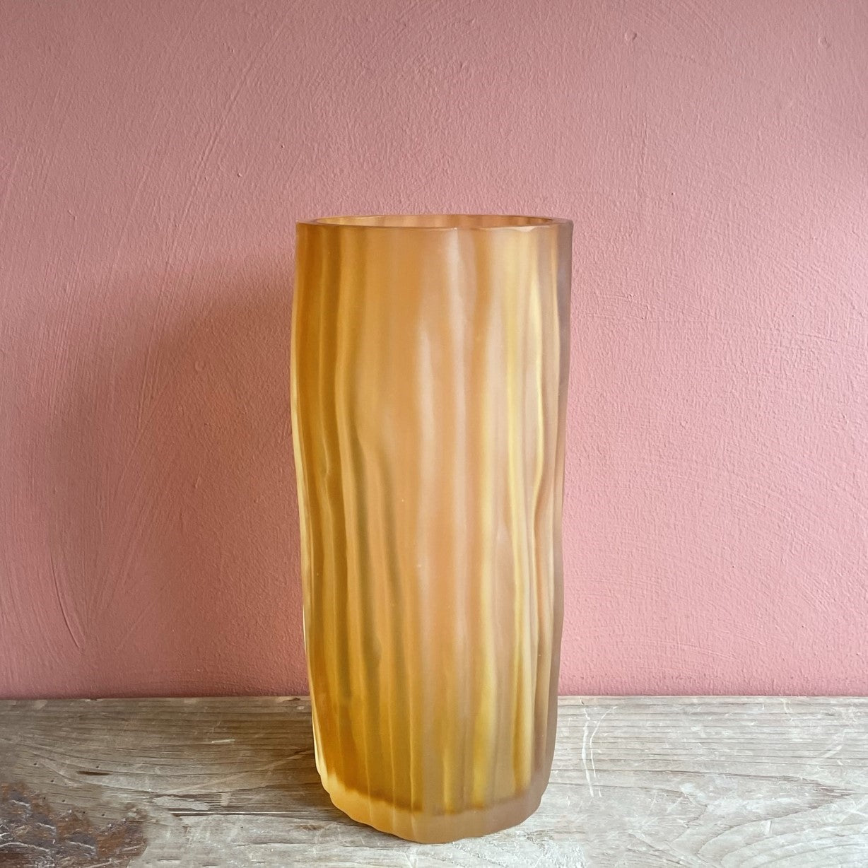 Amber Carved Glass Vase
