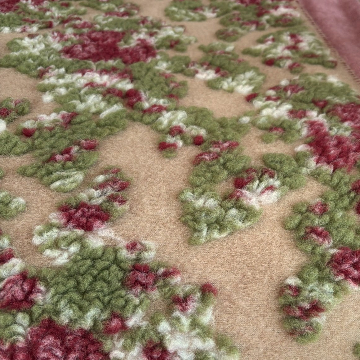 Sweet Roses Burgundy Boiled Wool Throw