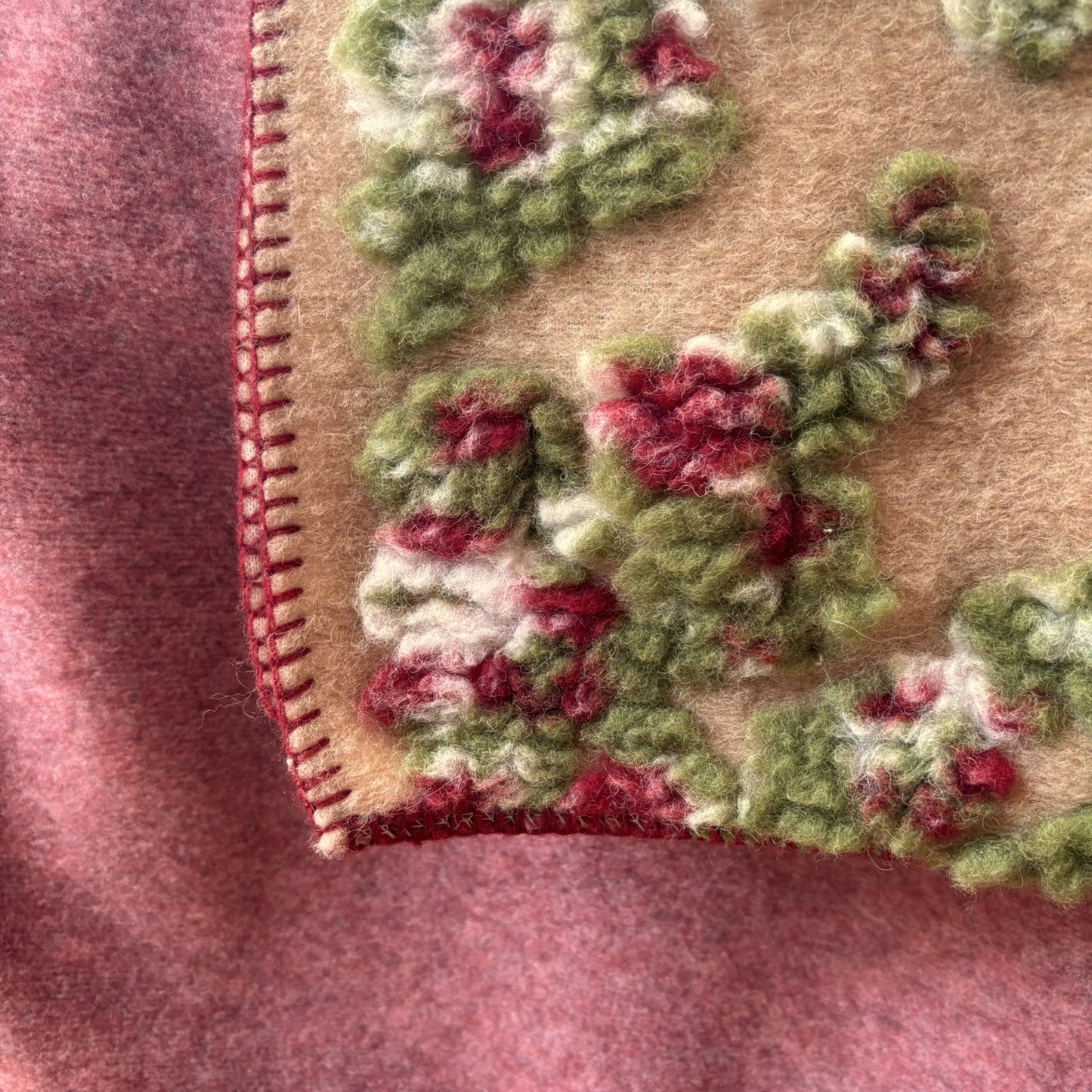 Sweet Roses Burgundy Boiled Wool Throw