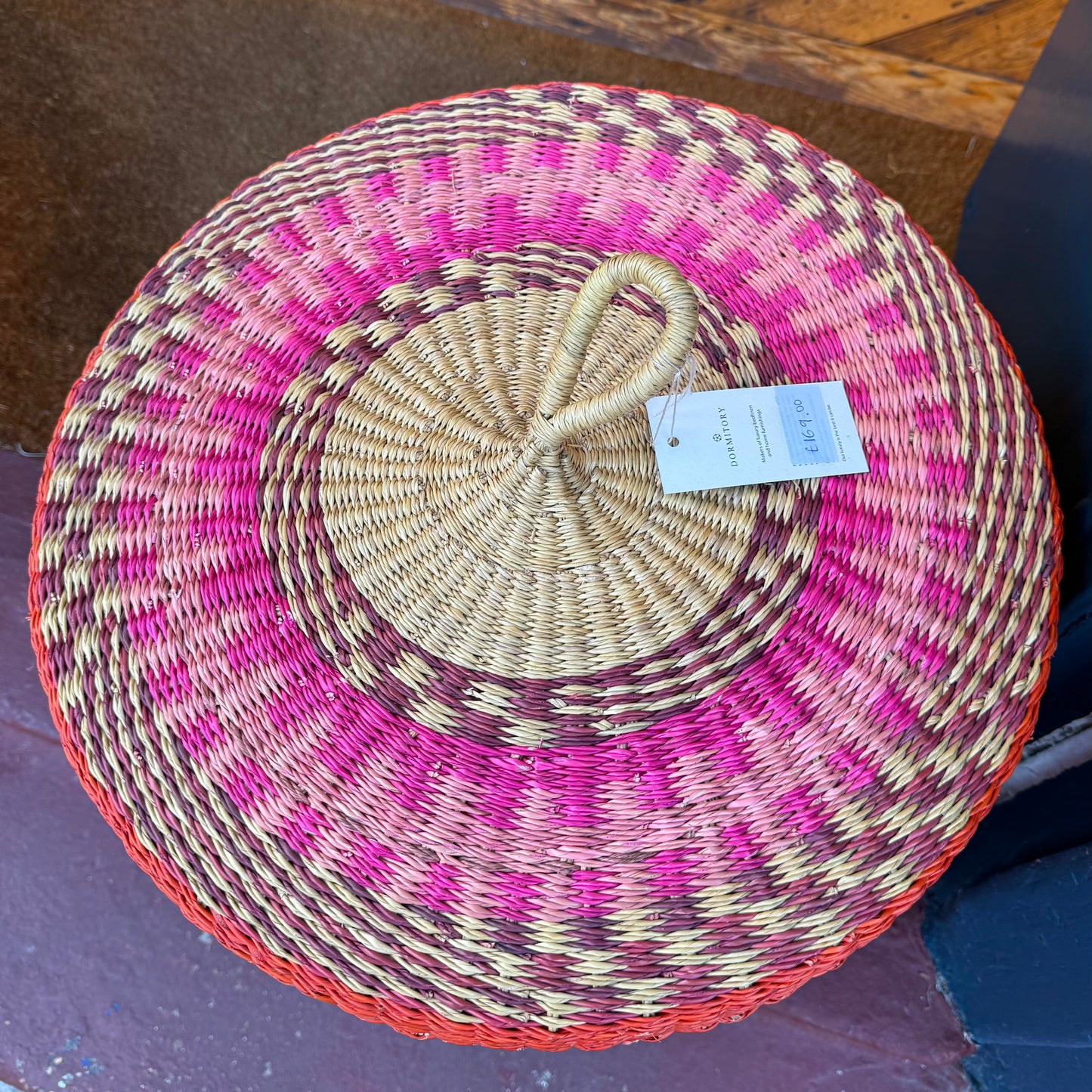 Coloured Linen Basket with Lid - Pink & Orange
