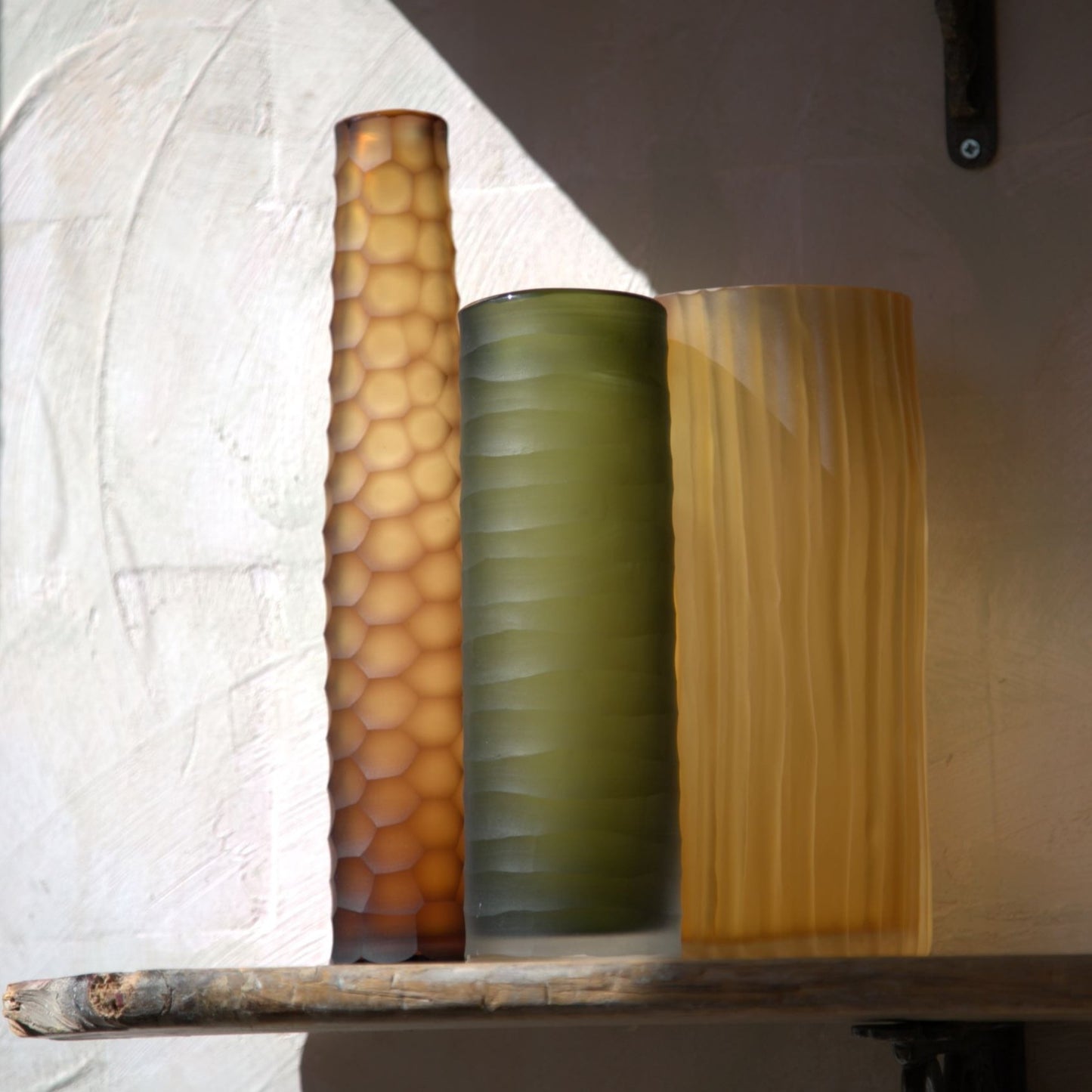 Olive Green Carved Glass Vase