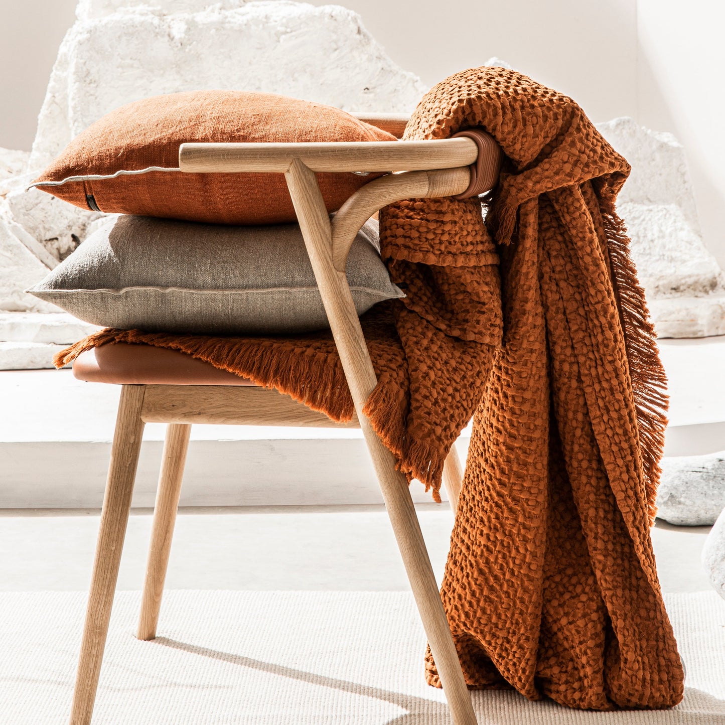 Stonewashed Waffle Cotton Throw & Bedspread