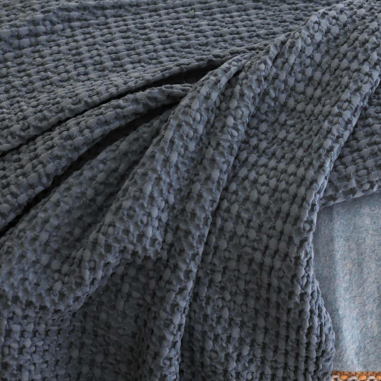 Turquin blue waffle cottton bedspread.