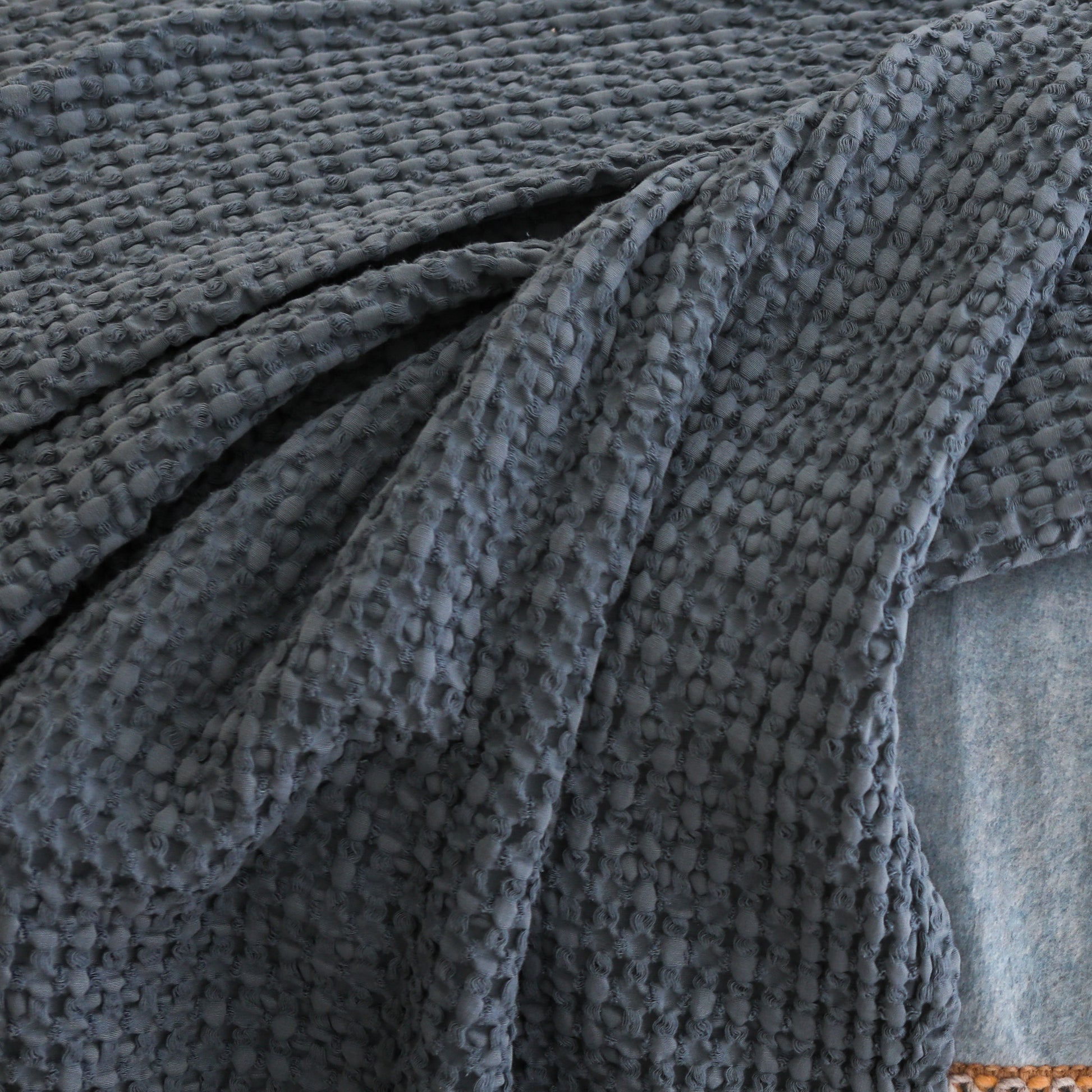 Turquin blue waffle cottton bedspread.