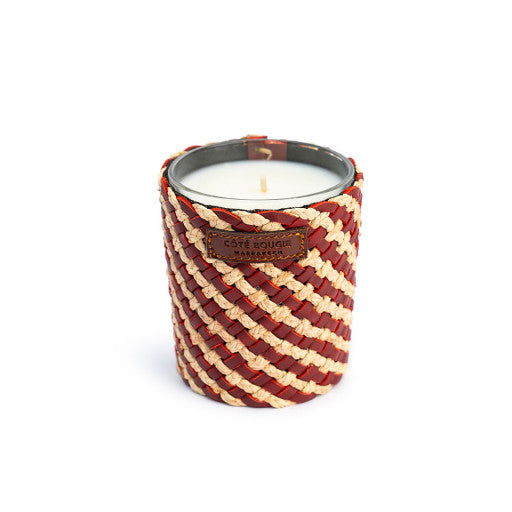 Assia rose oud scented candle with rafia case