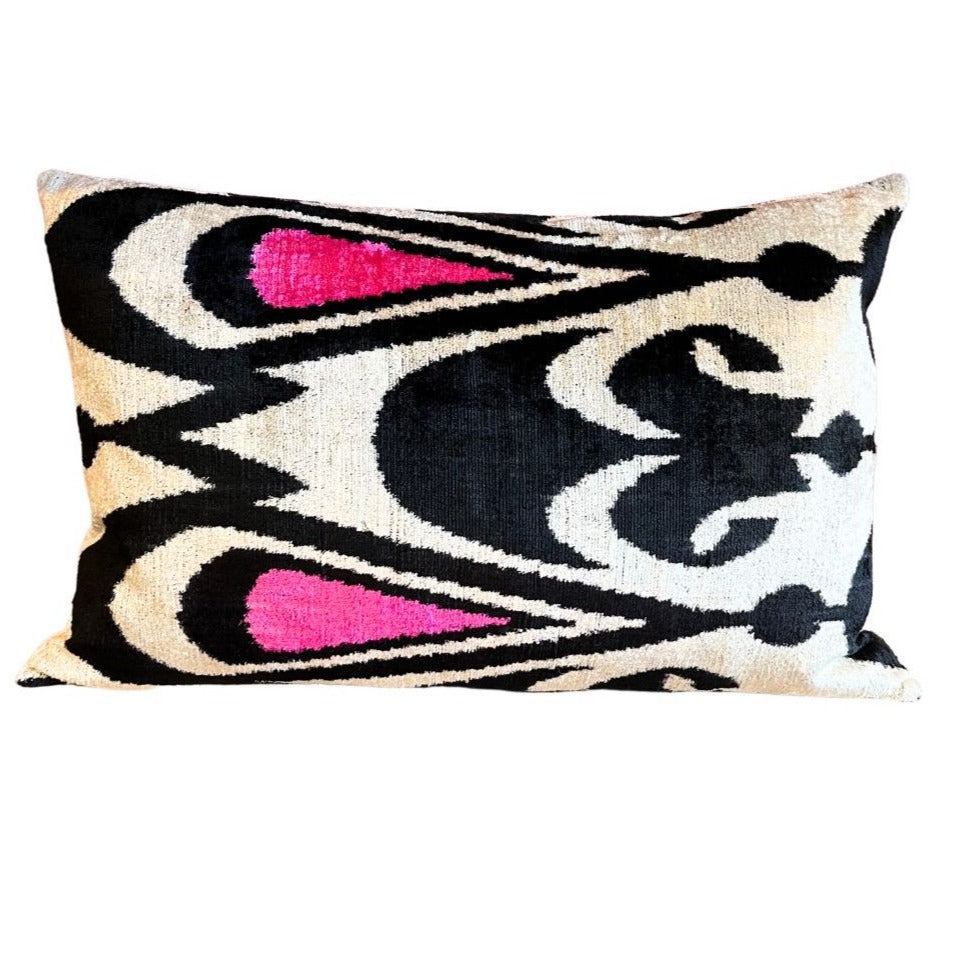 Fuscia Silk Velvet Ikat Lumber Cushion