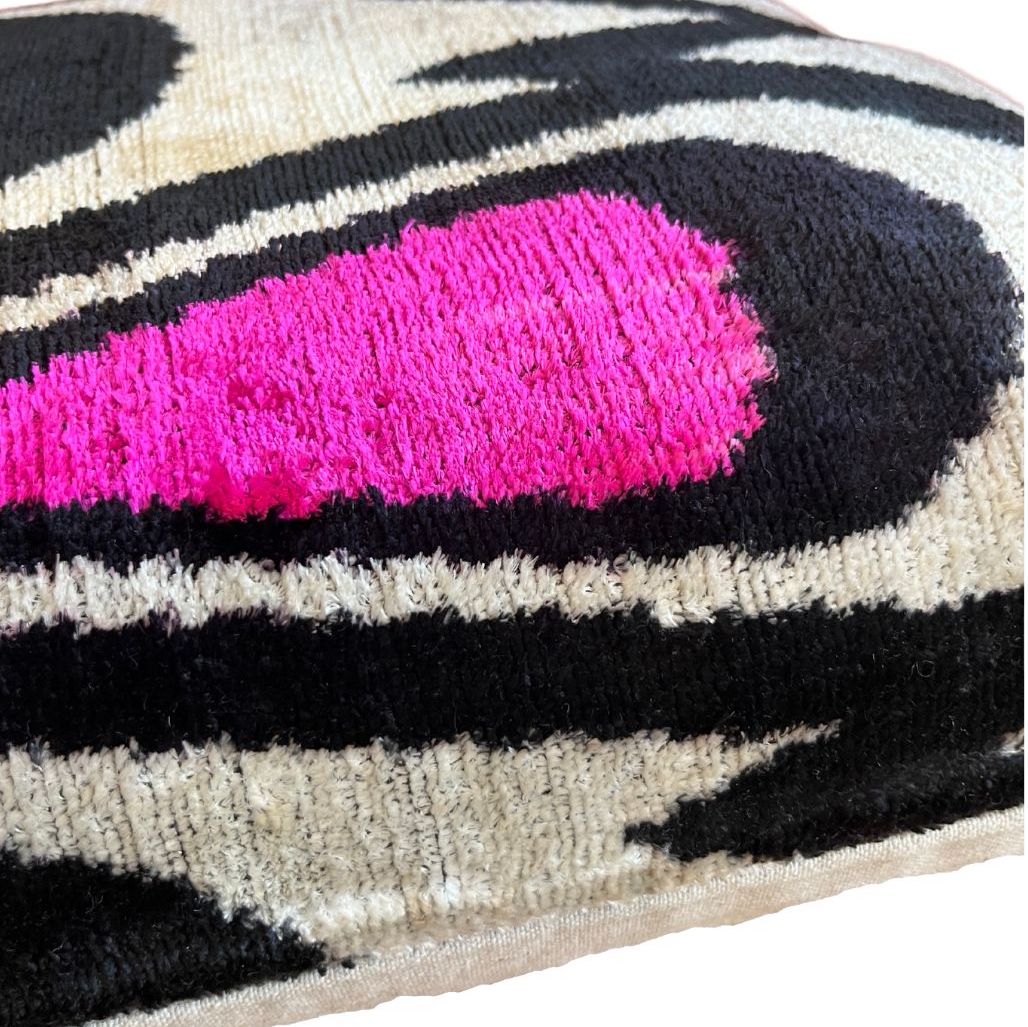 Fuscia Silk Velvet Ikat Lumber Cushion