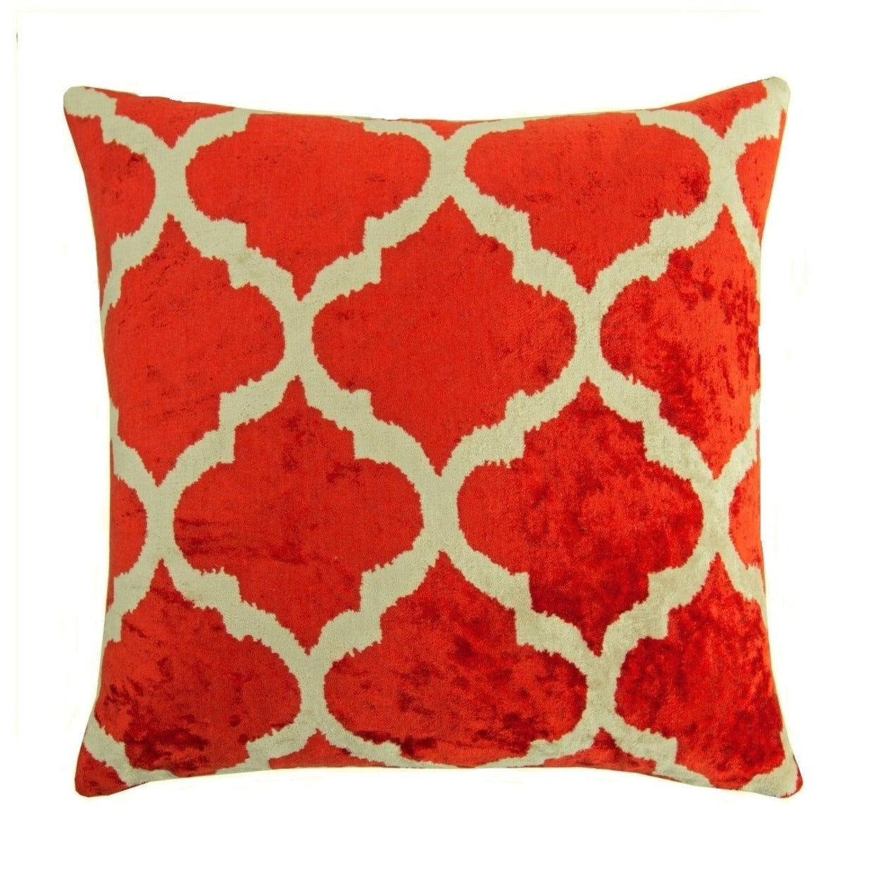 Large Square Silk Velvet Ikat Cushion - Terracotta Tile