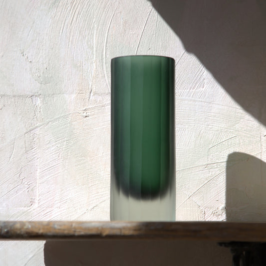 Emerald Smoke Green Carved Glass Vase