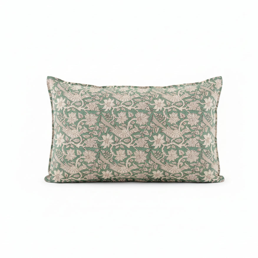 Sage Block Print Linen Cushion