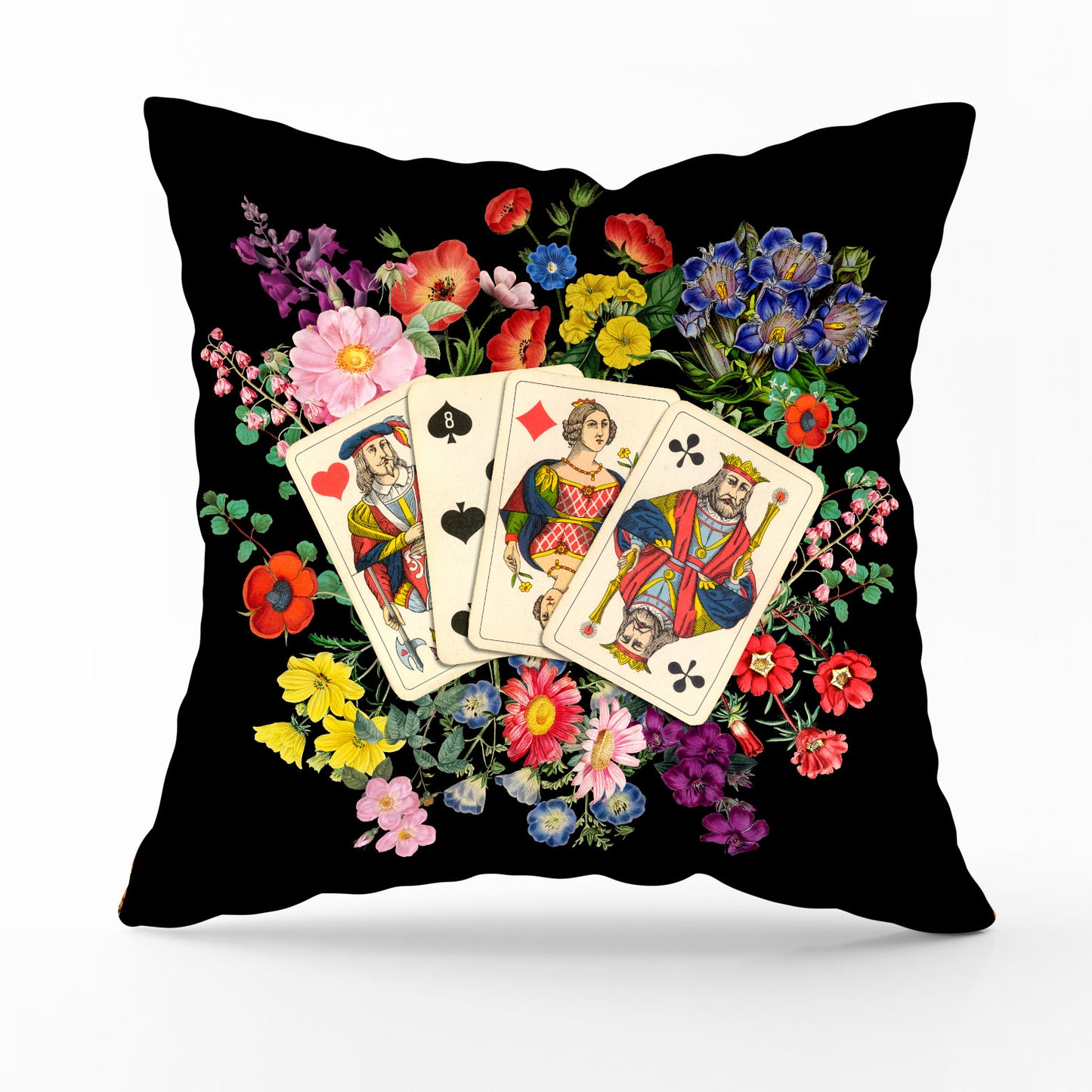 Hand of Cards Printed Velvet Cushion
