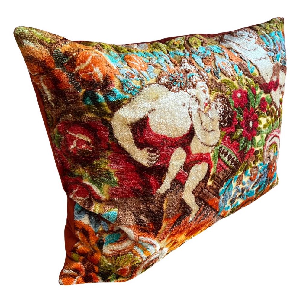 Italian Vintage Velvet Cushion with Mother & Child