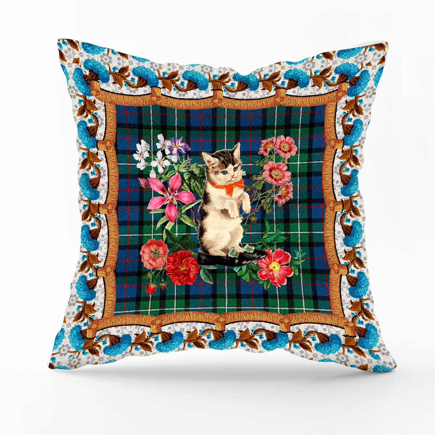 The Cat Printed Velvet Cushion