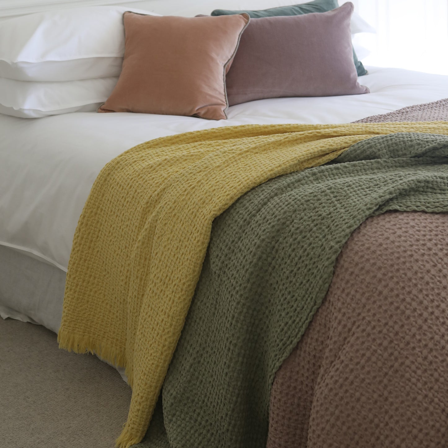 Stonewashed Waffle Cotton Throw & Bedspread