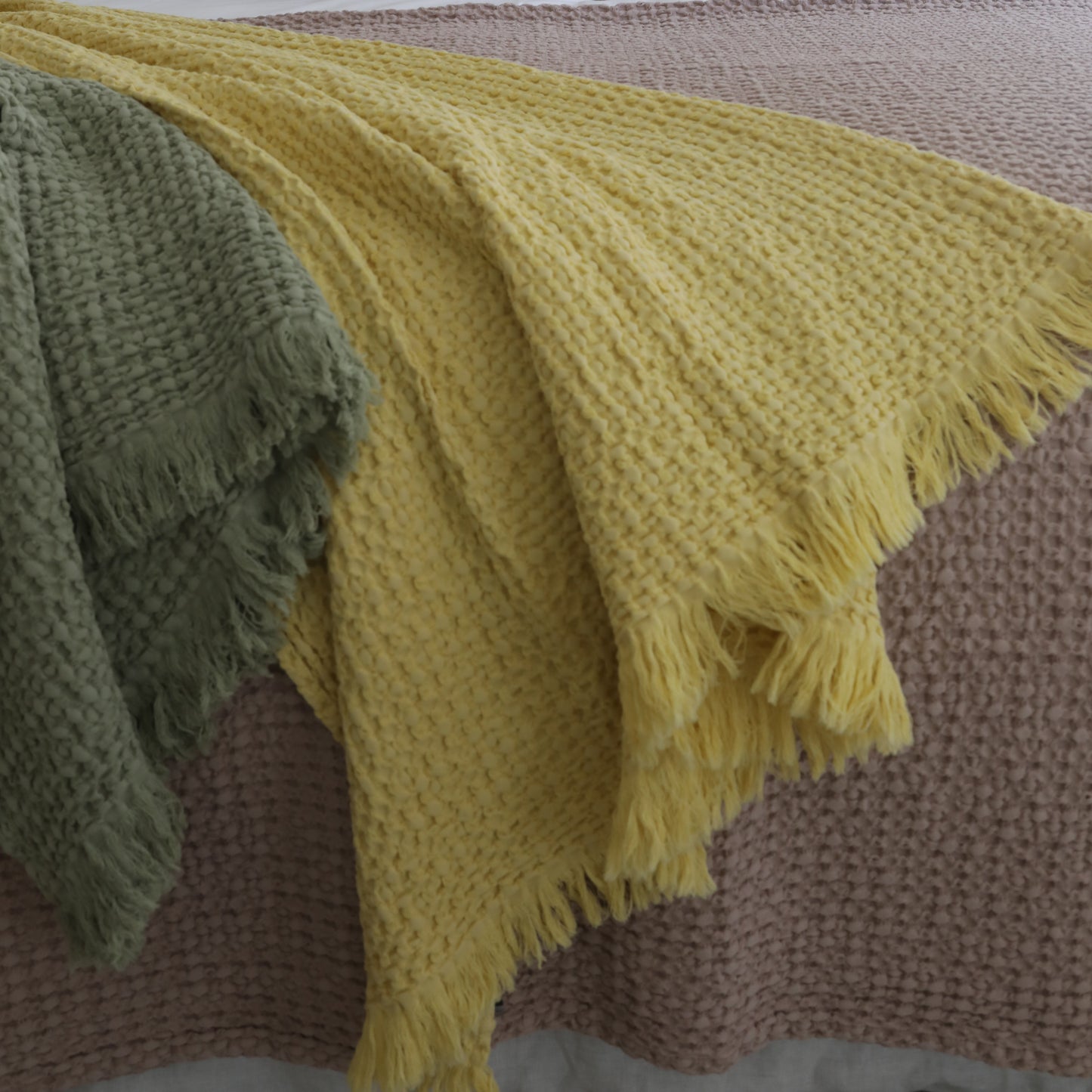 Stonewashed Waffle Cotton Throw & Bedspread