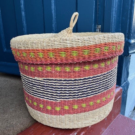 Handwoven Storage Basket - Orange/Lime