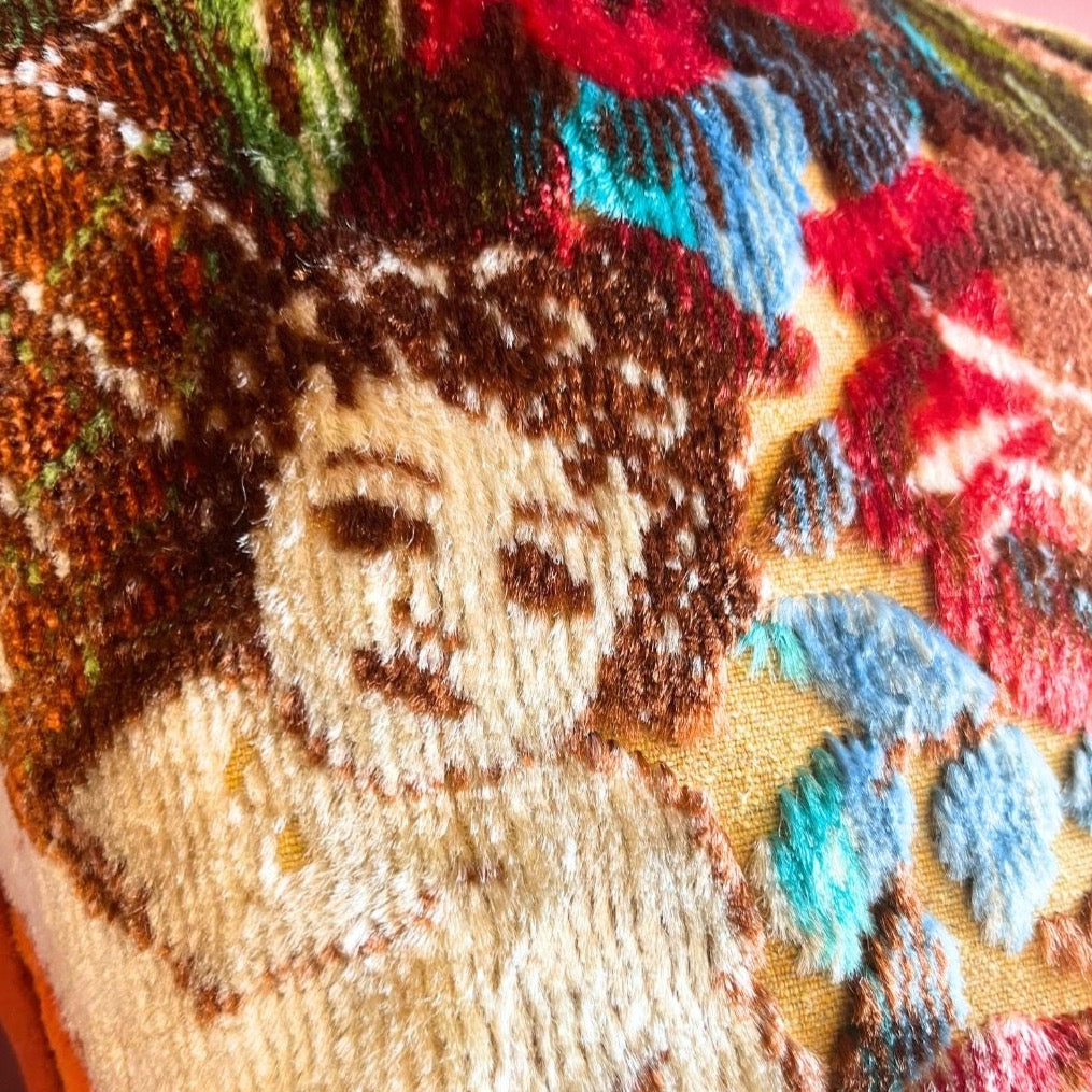 Italian Vintage Velvet Lumber Cushion with Putti