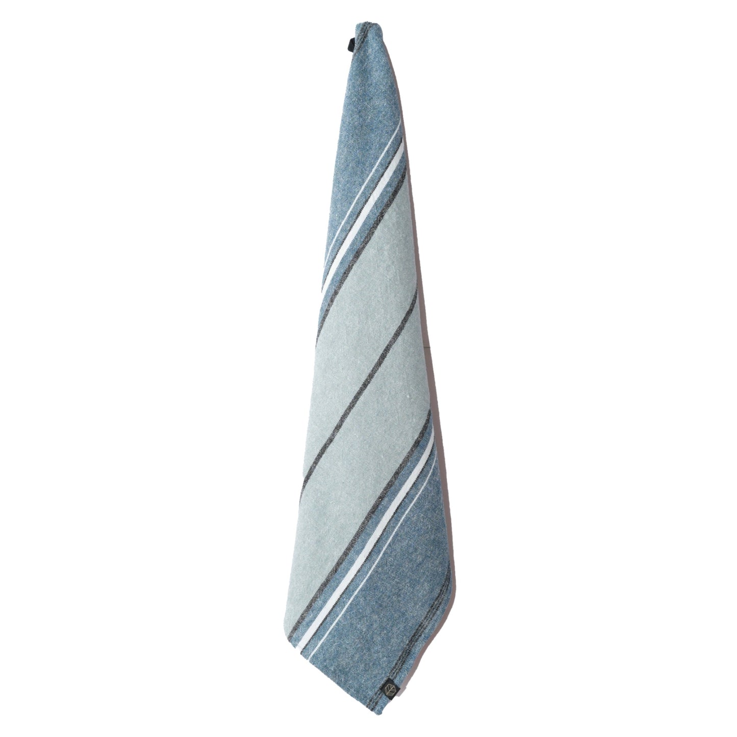 Blue linen and cotton striped tea towel.