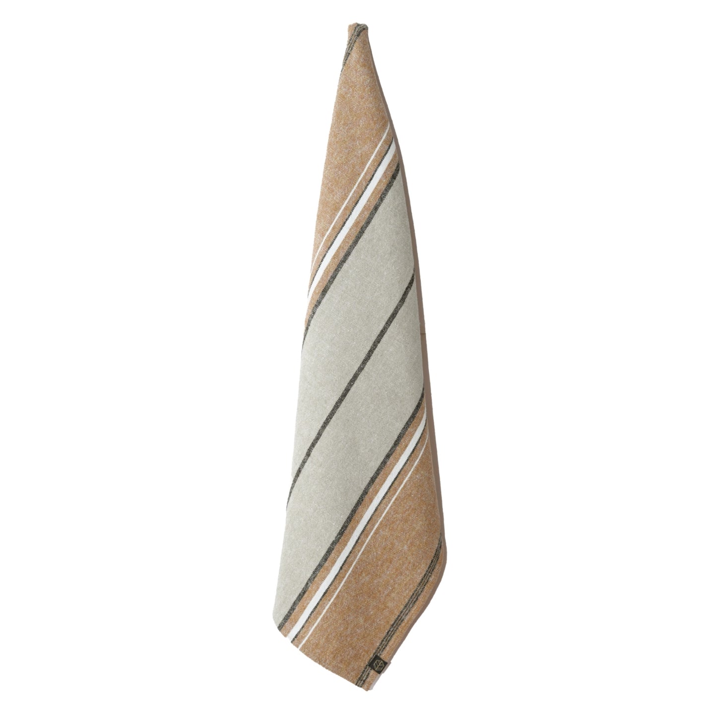 Beige linen and cotton striped tea towel.