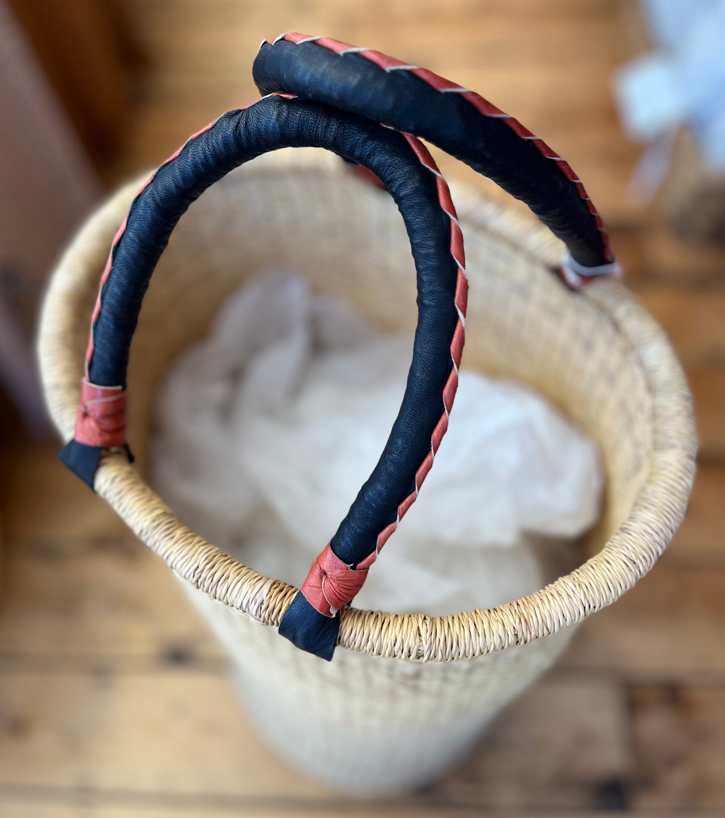 Tall Natural Linen Basket